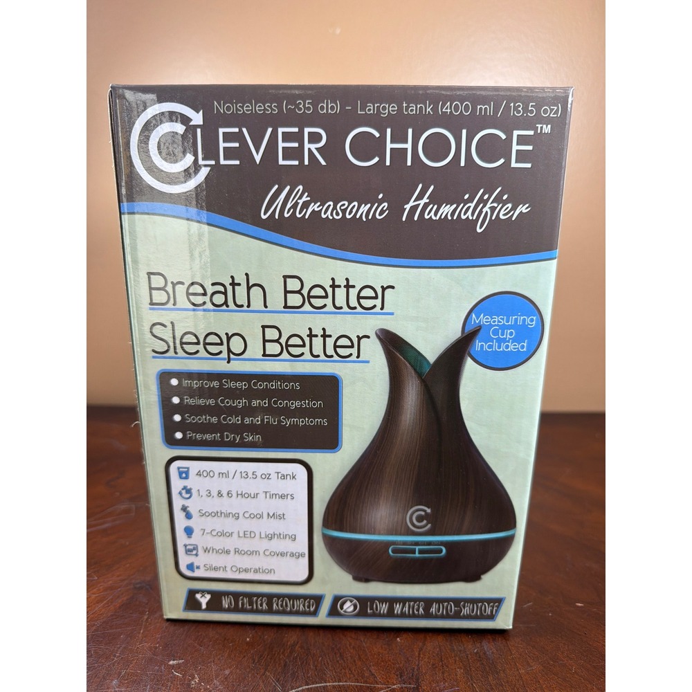 Clever Choice Ultrasonic Humidifier 400ml Wood Grain LED CCH-400 New